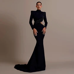 Fabulous 2025 New Mermaid Prom Dresses High Neck Long Sleeves Beaded Velvet Formal Party Dress vestidos de fiesta Cut-out Gowns