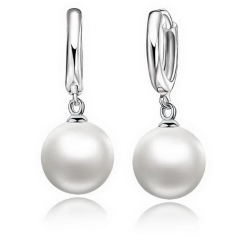 Elegant 12MM Fresh Water Pearls Wedding Earring Accessories 925 Sterling Silver High Quality Drop Earrings For Women