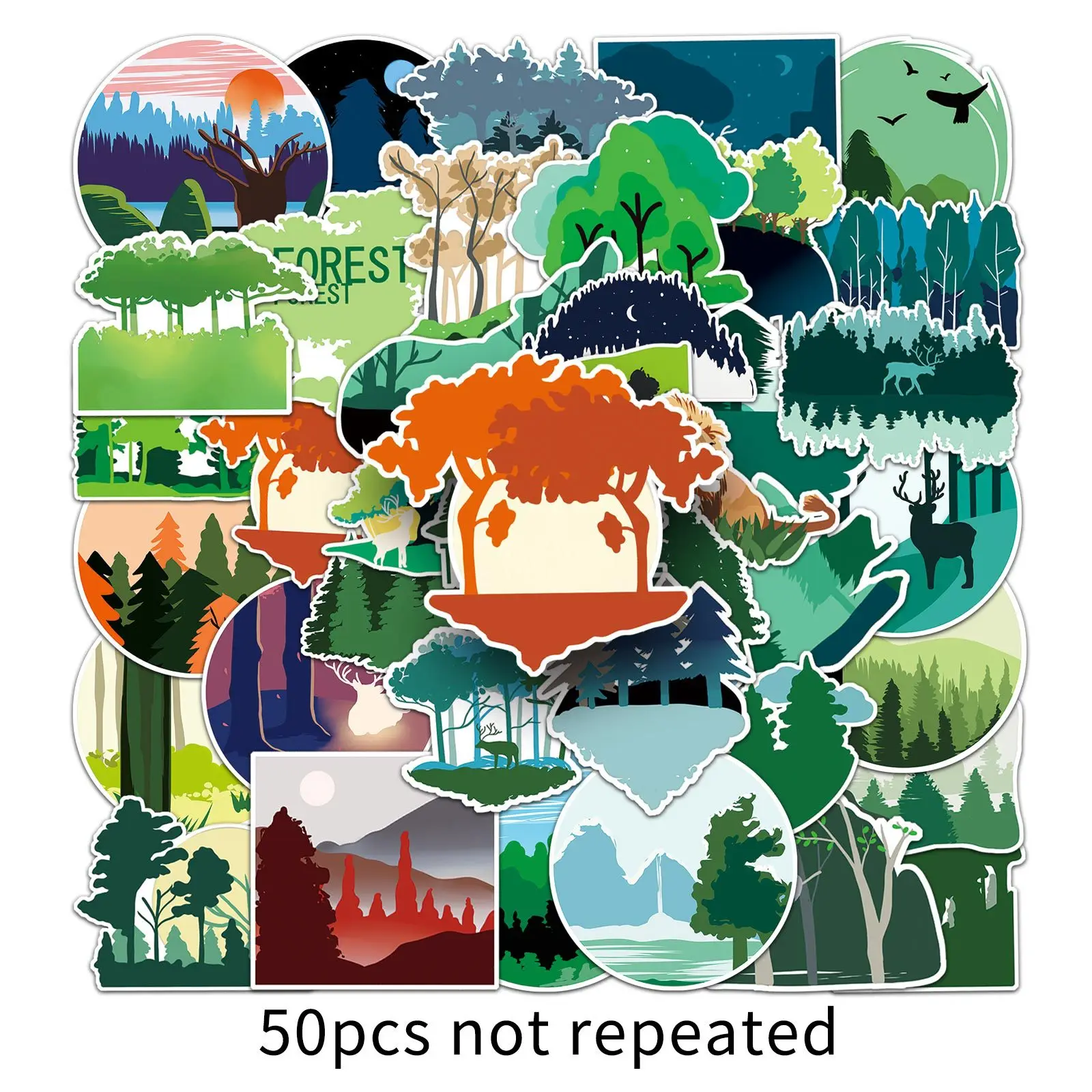 50pcs Forest Cartoon Trees Plant Graffiti Hand Luggage Guitar Computer Decoration Waterproof Cross Sticker