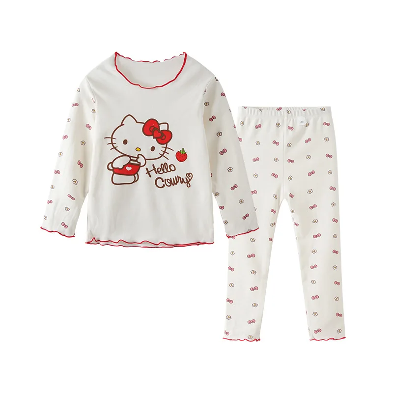 Hello Kitty Baby Cotton Set Sanrio Kids Pajamas Suit Mymelody Clothing Long Sleeve Kids Suit Cute Cartoon Toddler Suit Nightgown