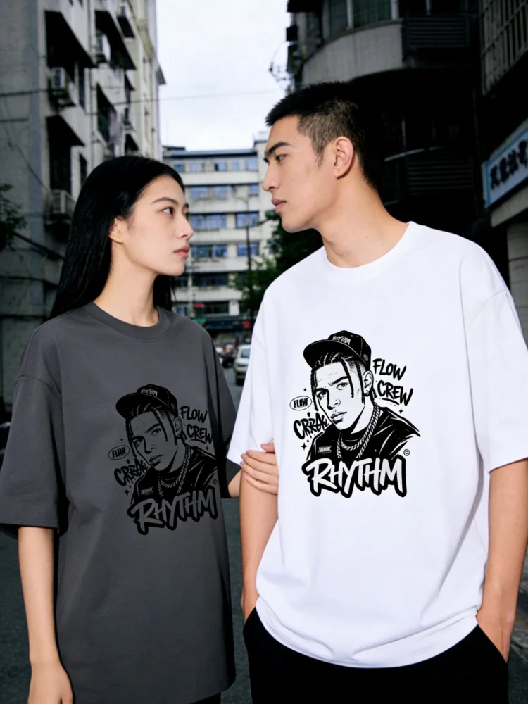 ZAZOMDE Street Style Cotton Tshirt Featuring RHYTHM Graphic Design Unisex Casual Wear Soft Breathable Fabric Daily Fashion