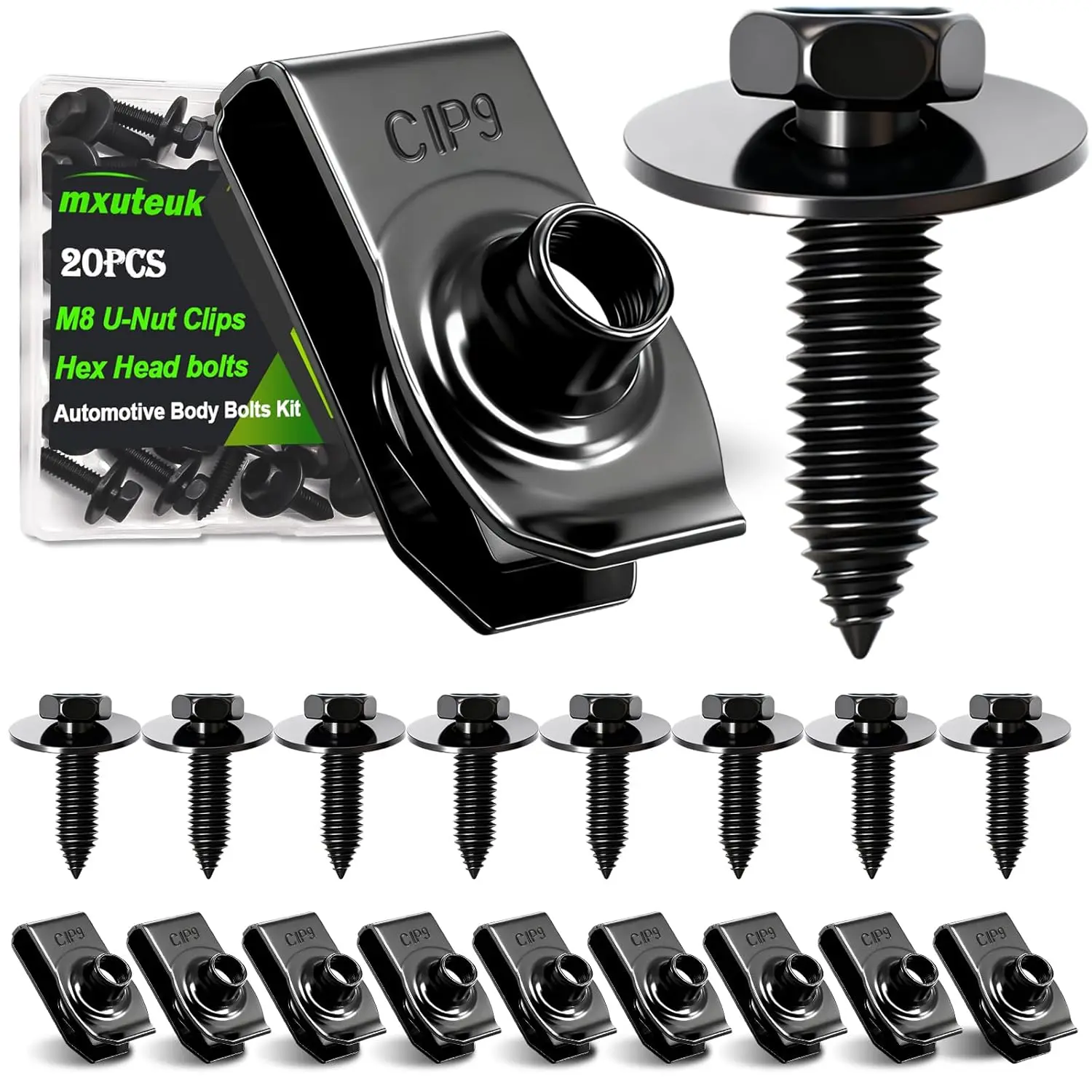 

M8-1.25 U-Nut Clips & Hex Head Automotive Body Fender Bolts Kit for Cars, Engine Covers, Bumpers