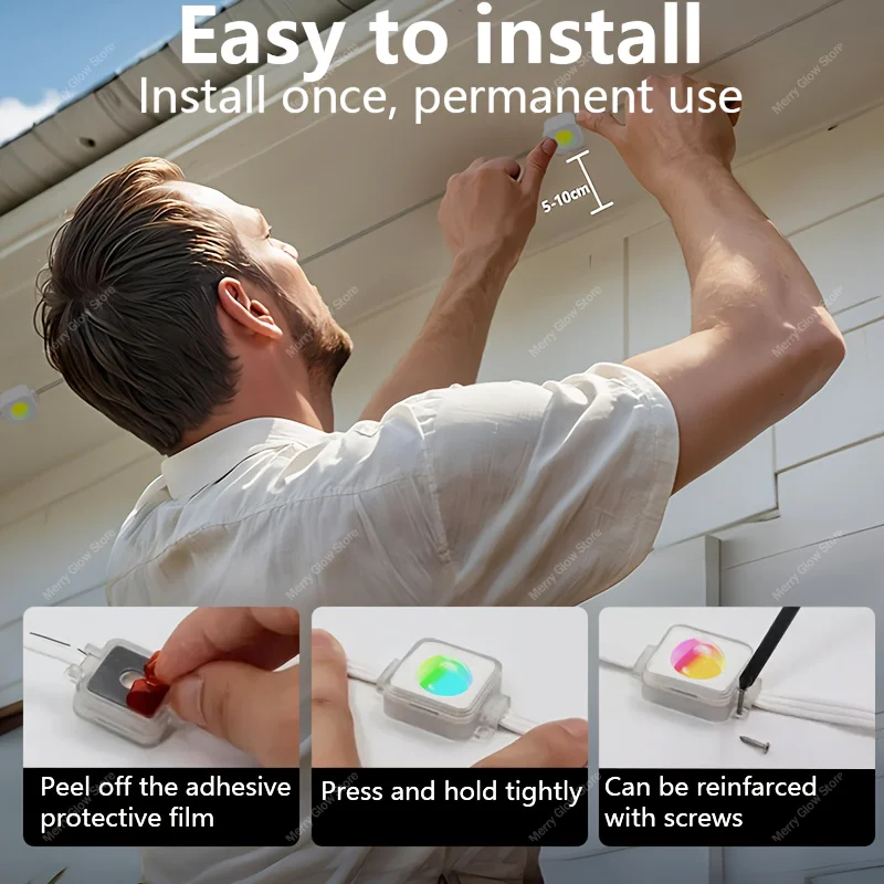 200FT 120LED Permanent Outdoor Smart Eaves Light Bluetooth App Control RGBIC DIY Decorative Lights For Christmas Halloween Decor