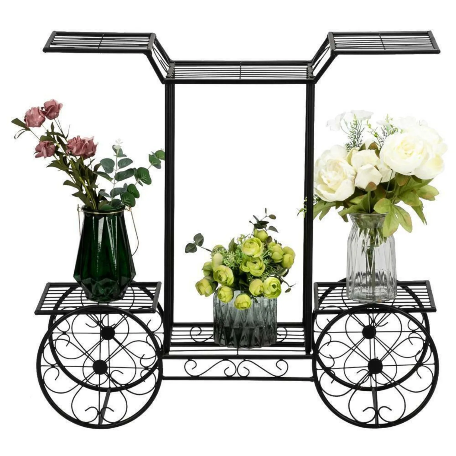 

US Metal Outdoor Indoor Potted Plant Stand, Garden Decorative Flower Stand, Wrought Iron, Black