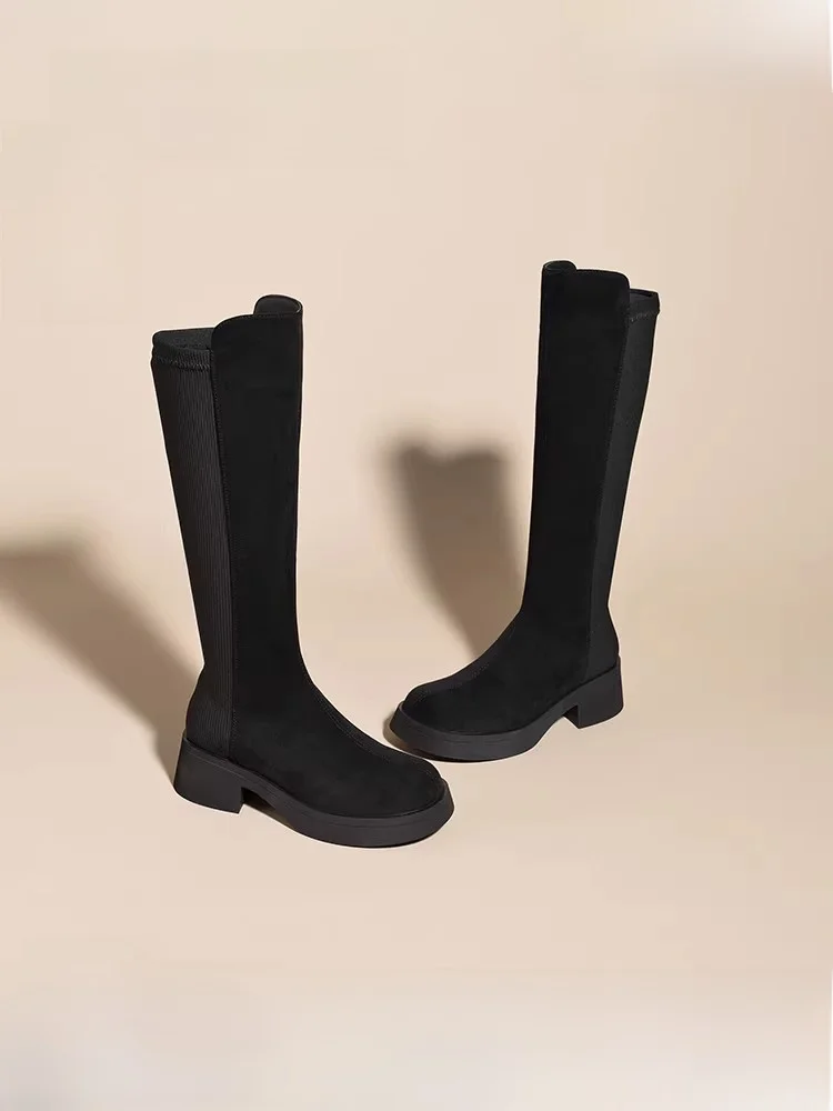 

Reemoor Women's Elastic Boots Thi Bot Heightening Slimming Long Tube Knight Boots Casual High Winter Rubber Outsole