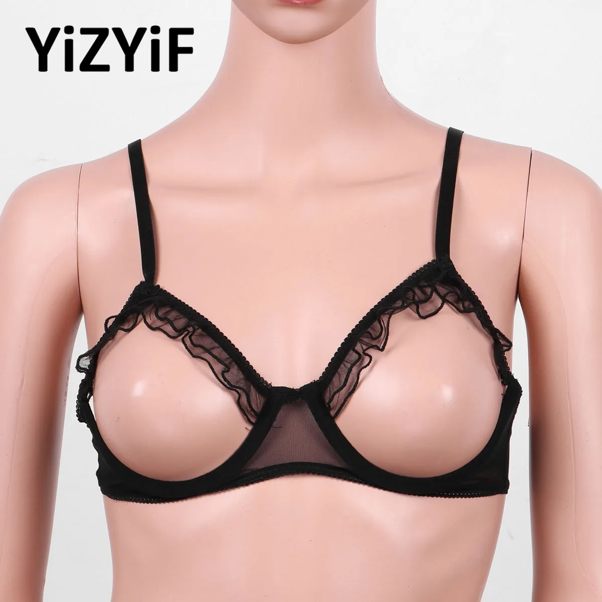 

Womens Sexy Open Cups Bra Tops Exposed Breasts Nipples Lingerie Erotic See Through Mesh Underwired Brassiere Breast Lingerie