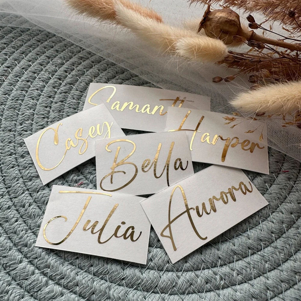 Pegatinas de vinilo personalizadas con nombre, pegatinas personalizadas para fiesta de boda, recuerdos y decoración para caja de regalo, botella de agua de cumpleaños, taza de vidrio