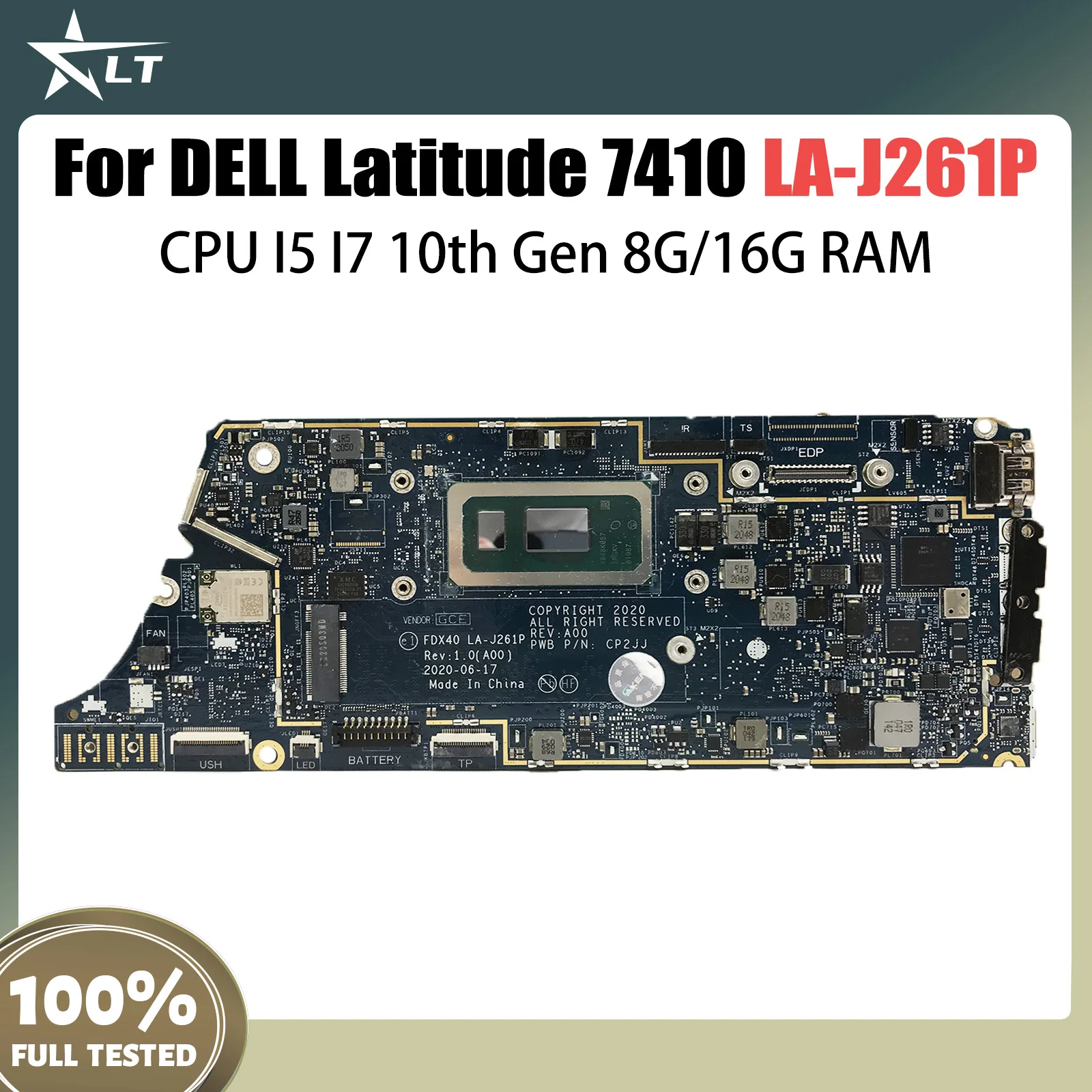 LA-J261P For DELL Latitude 7410 Laptop Motherboard CPU I5 I7 10th Gen 8G/16G RAM Mainboard CN-0GYV1X 04J6CM 00N7RN