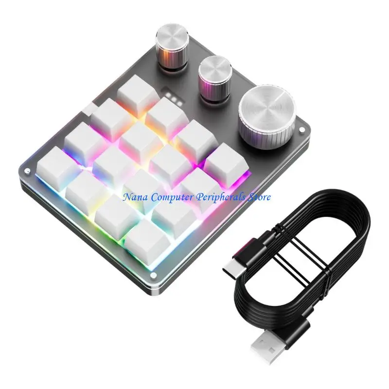 F68C Hotswap Mechanical Keypad 16-Key 3 Knobs Programmable for Office and Gaming