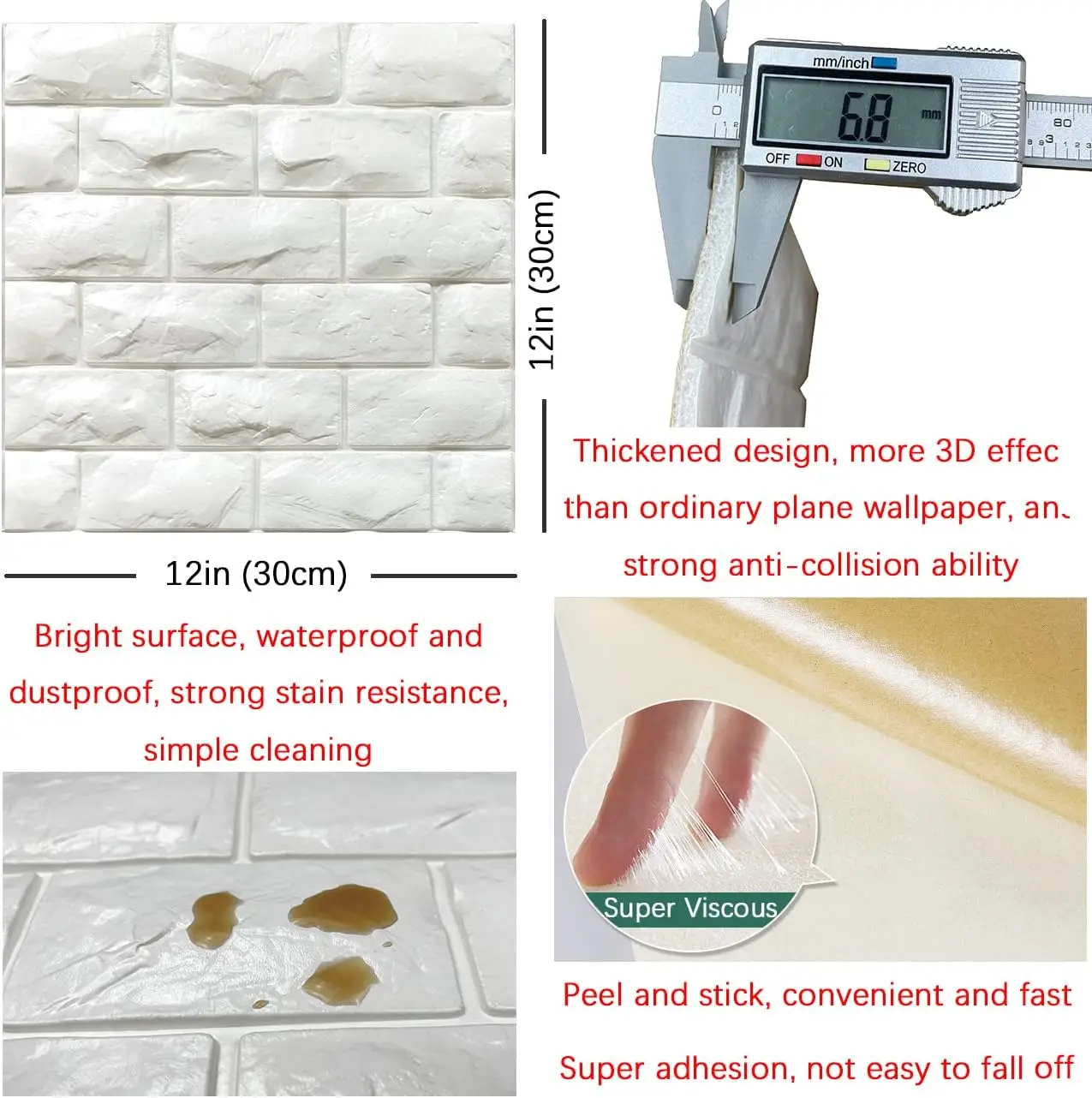 3D Wall Panels Peel and Stick 30PCS White Foam Brick Wallpaper for Bedroom Faux Stone Wall Panel Self-Adhesive Wallpaper (30PCS- - view 5