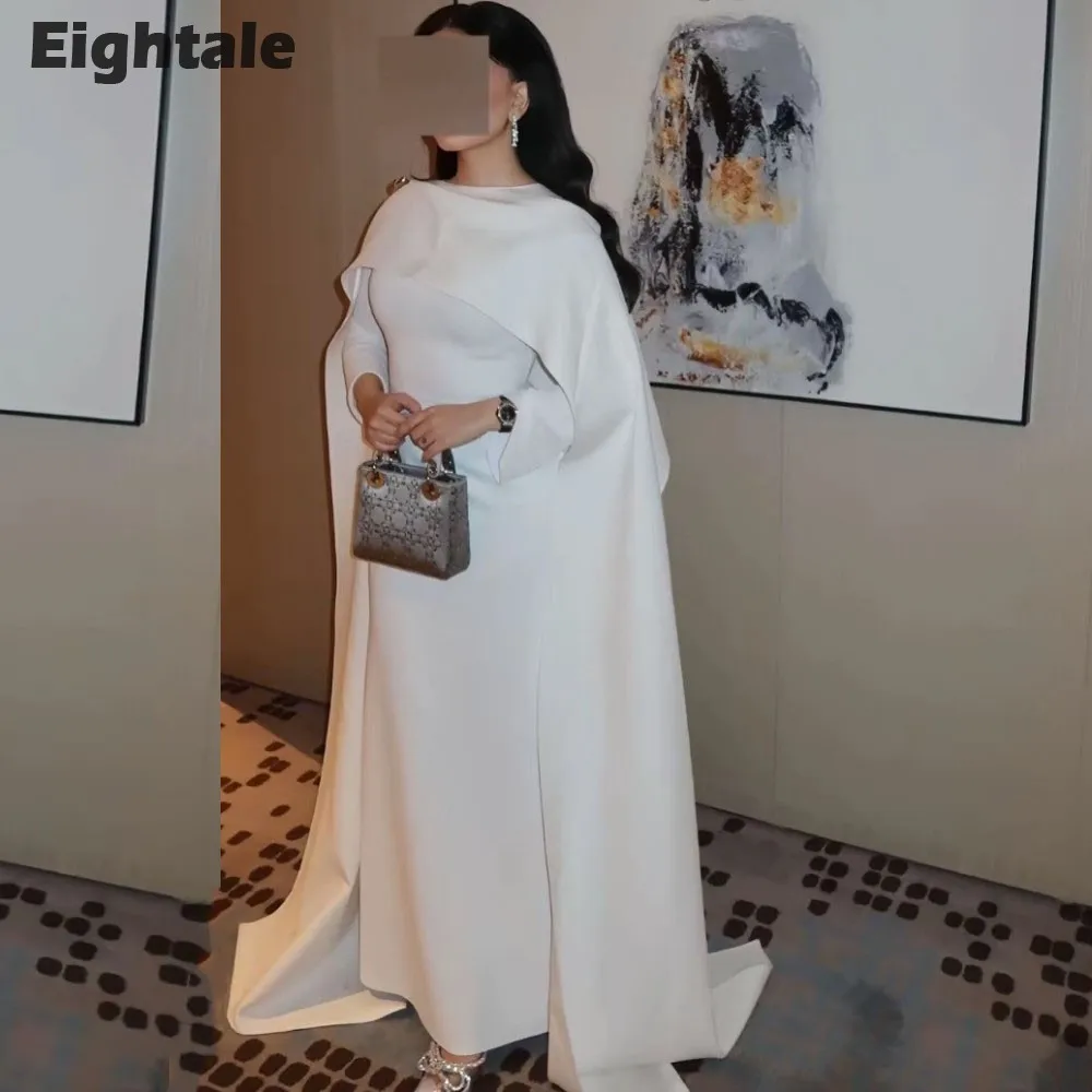 Eightale Muslim Wedding Dress O-Neck Satin Customized White Ivory Mermaid Shawl Arabic Bridal Gown Long Sleeves Vestido De Noiva