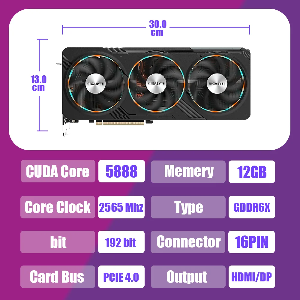 Игровая Видеокарта GIGABYTE GeForce RTX 4070 12 Гб GDDR6X PCI Express 4,0x16 ATX, видеокарта Nvidia 40 серии GPU для настольного ПК RTX 4070, графика