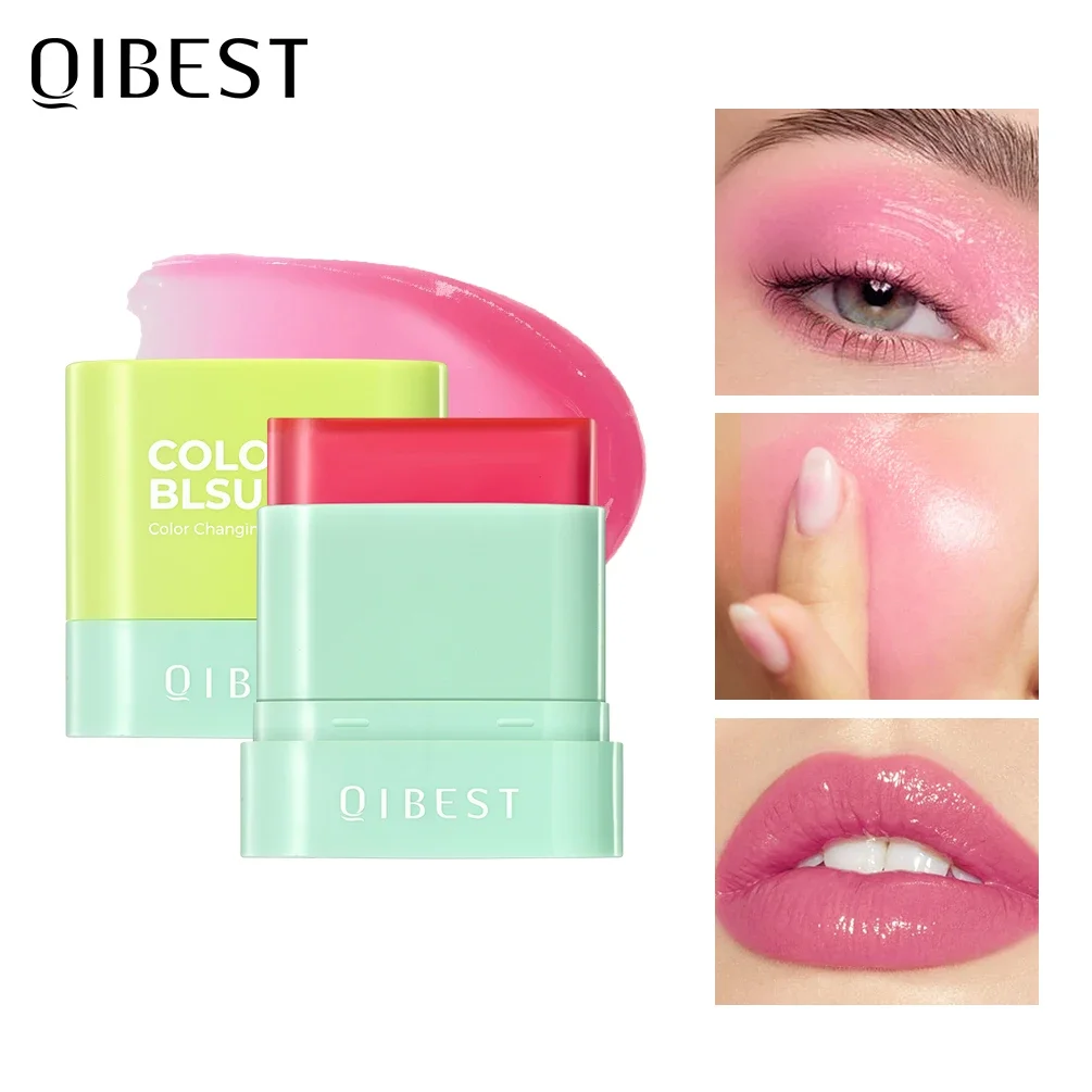 QIBEST 3 colori gelatina fard stick balsamo per labbra ombretto 3 in 1 multi-uso fard opaco idratare illumina rossetto trucco acquerello