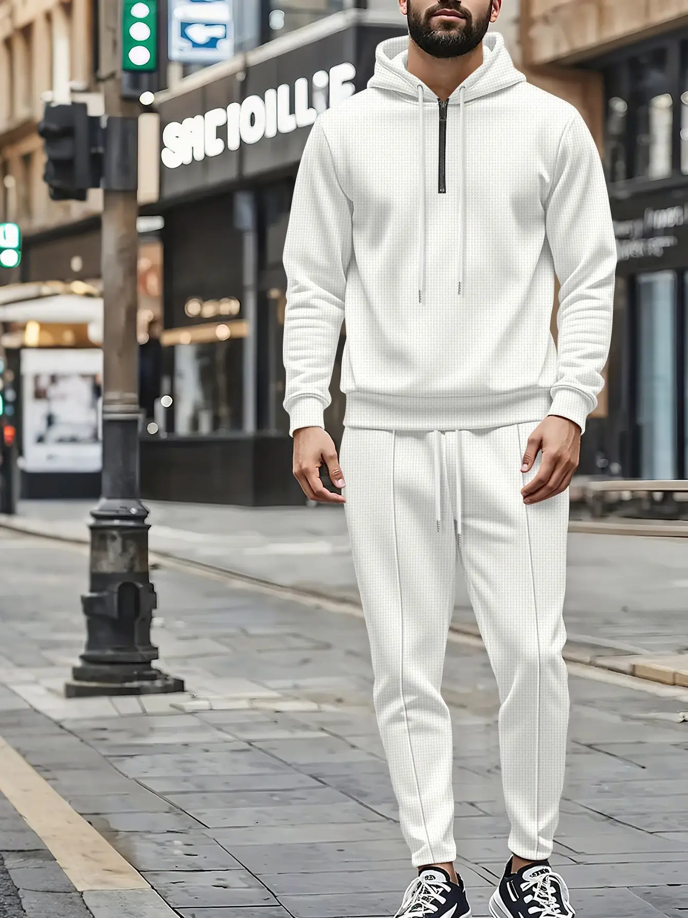 

Men's Hooded Long Sleeve Sweatshirt Pants Set Polyester Fiber Cotton 100% Autumn Season Casual Sportswear Chinese Origin
