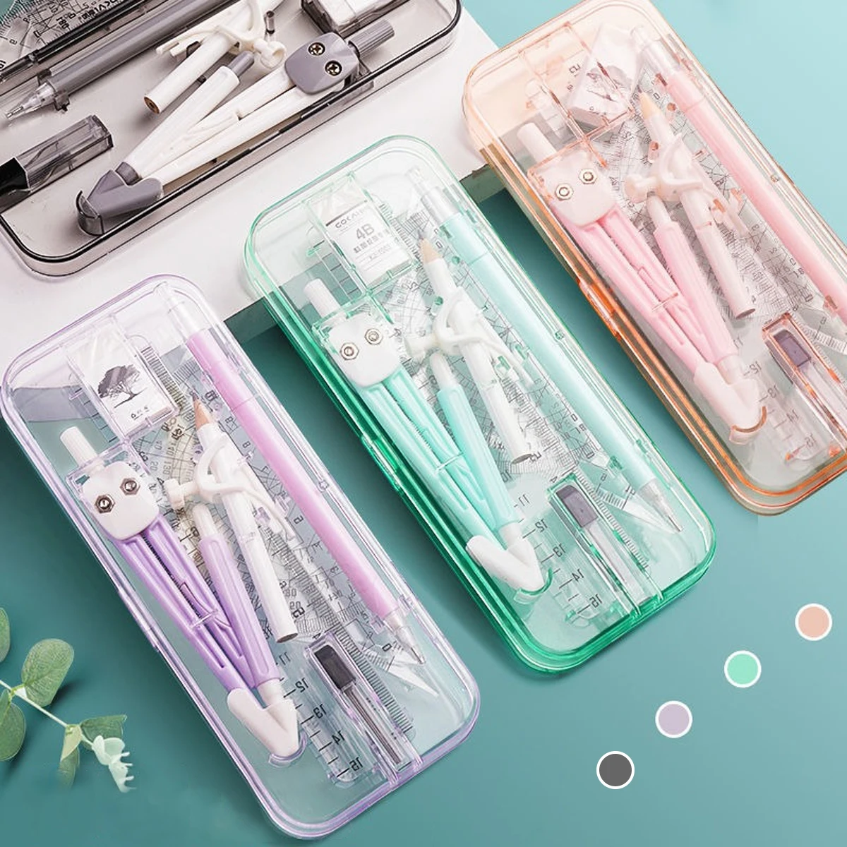 البوصلات والمساطر مجموعة 9 قطع Kawaii مثلث حاكم حاكم طالب مجموعة حاكم متعددة الوظائف الرياضيات الرسم البوصلة مجموعة #1