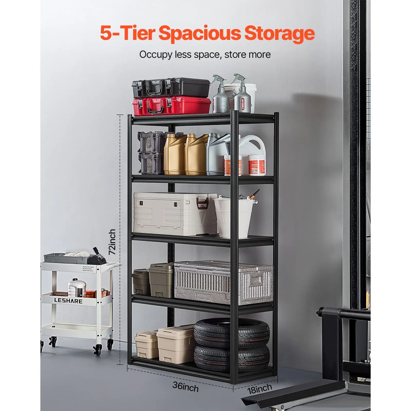 Storage Shelves, 2000 lbs, 5 Tier Garage Storage Shelving, 18