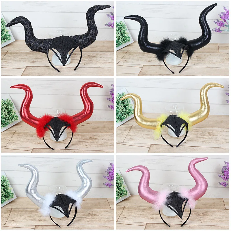 Halloween Devil Bull Horn Head Buckle Hair Hoop Ghost Festival Decorative Headwear Cosplay Ball Party Props Bull Horn Headwear