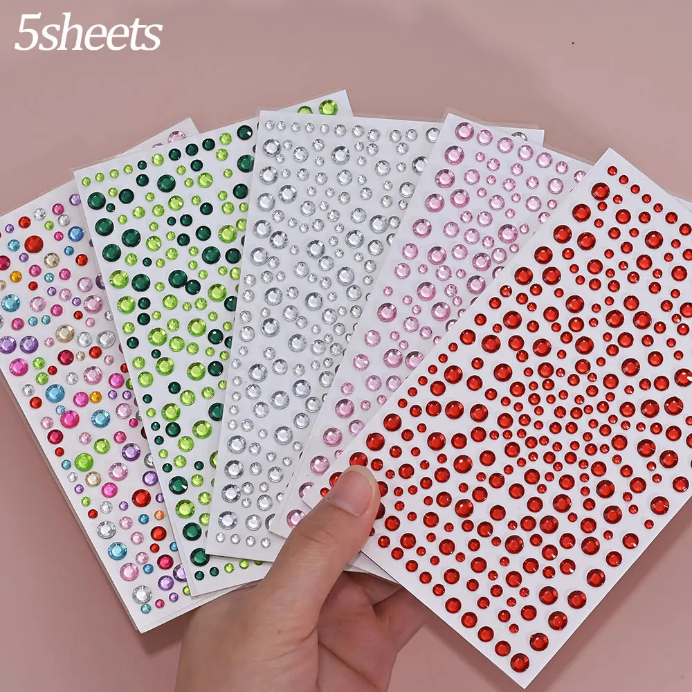 3/4/5mm Mix Rosa Diamant Gesicht Auge Körper Strass Aufkleber 10*16cm Selbstklebende Glitzer Edelsteine Tattoo Aufkleber Party Festival – Detail 1