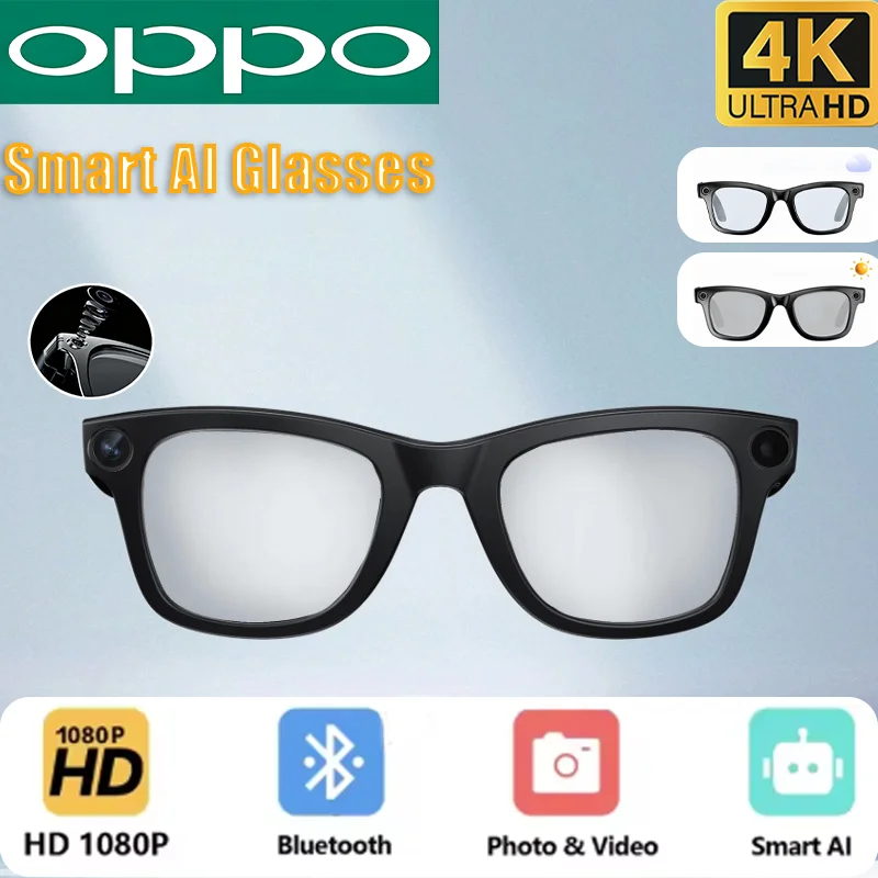 

OPPO 4K HD AI Smart Camera Glasses With Long-lasting Battery Voice Assistant Control Calling Music Outdoor Photo-grey Glasses