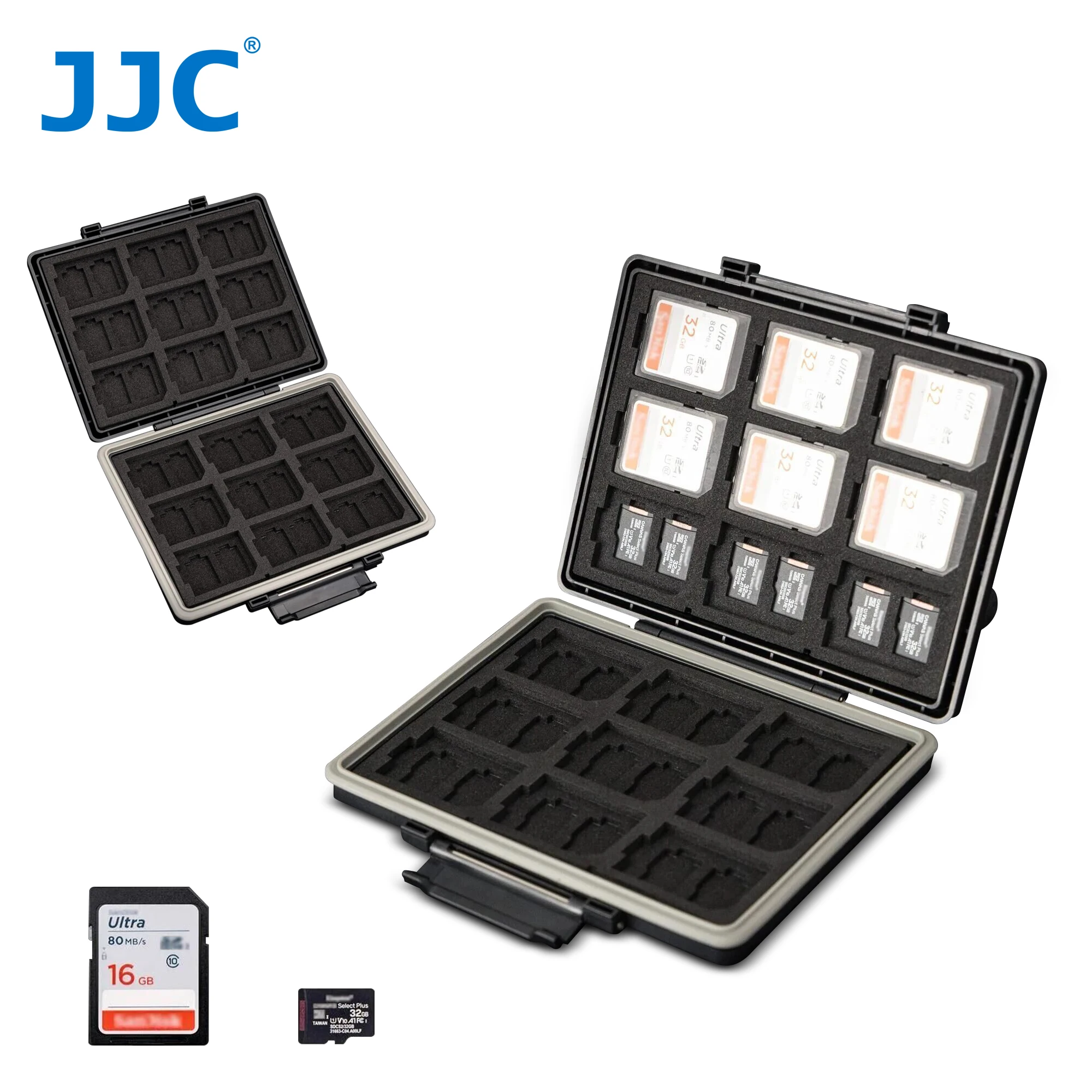 JJC Memory Card Case Holder Water-Resistant SD Card Storage Case For SD MicroSD TF CF Type A MSD Memory Cards Storage Organizer