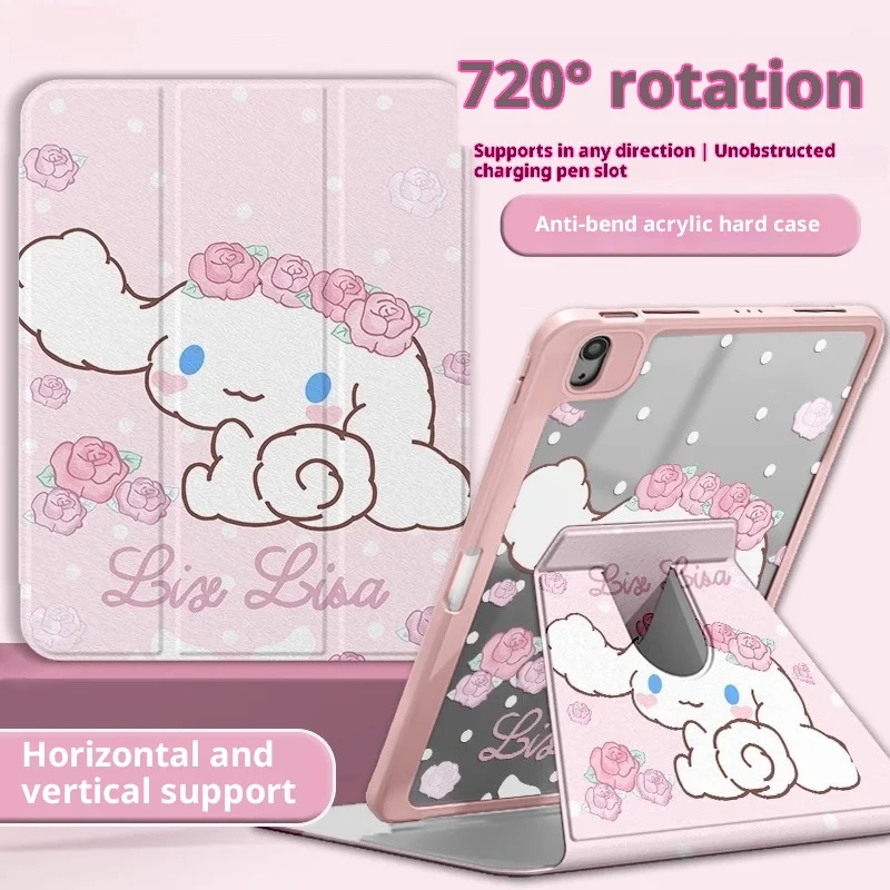 

Чехол MINISO Cinnamoroll для iPad, iPad 8/9/10/11 A16, 10,9 дюйма, 11 дюймов, защитный чехол Air3 4 5 M2 M3 Pro4 5 6 M4 Mini6 7, чехол для планшета