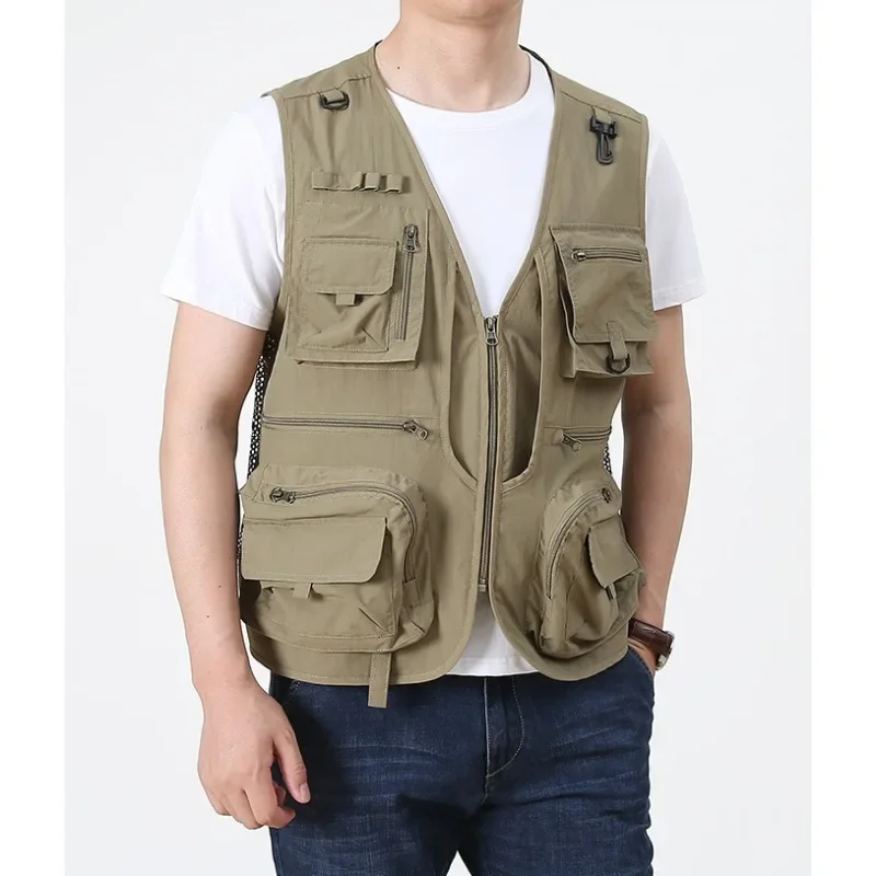 Windbreaker Fishing Vests Professional Male Coat Work Vest Men Sleeveless Jacket Waterproof Multi-pocket Embroidered Hunting MAN