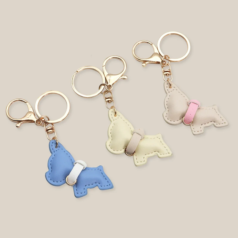 

Creative Mini French Bulldog Puppy Keychain Car Pendant Leather Handmade Car Hanging Ornament Fully Hand Sewn