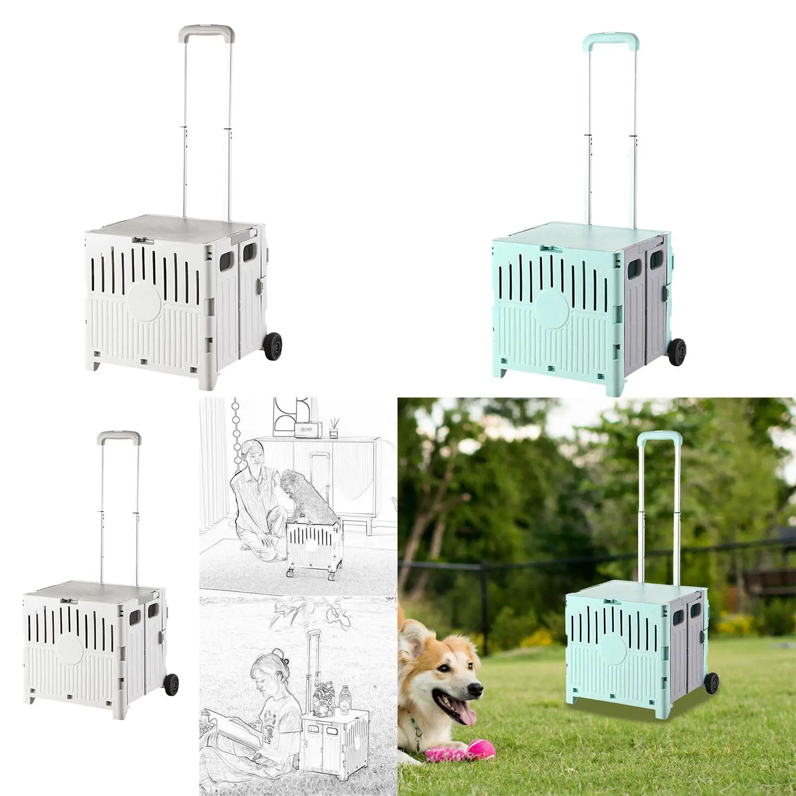 Folding Shopping Cart Shopping Trolley Wheel Box Large Capacity Lightweight Foldable Utility Cart Hand Truck for Outdoor Home