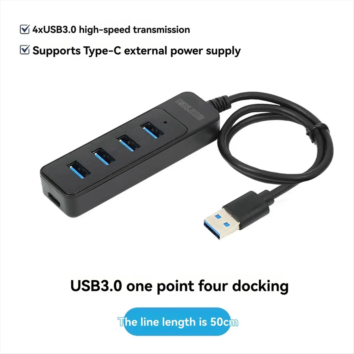 giftnew 4-Port High-Speed USB 3.0 Hub 50CM USB Splitter Adapter, Expansion Dock for Raspberry Pi 5/JETSON Robot Car