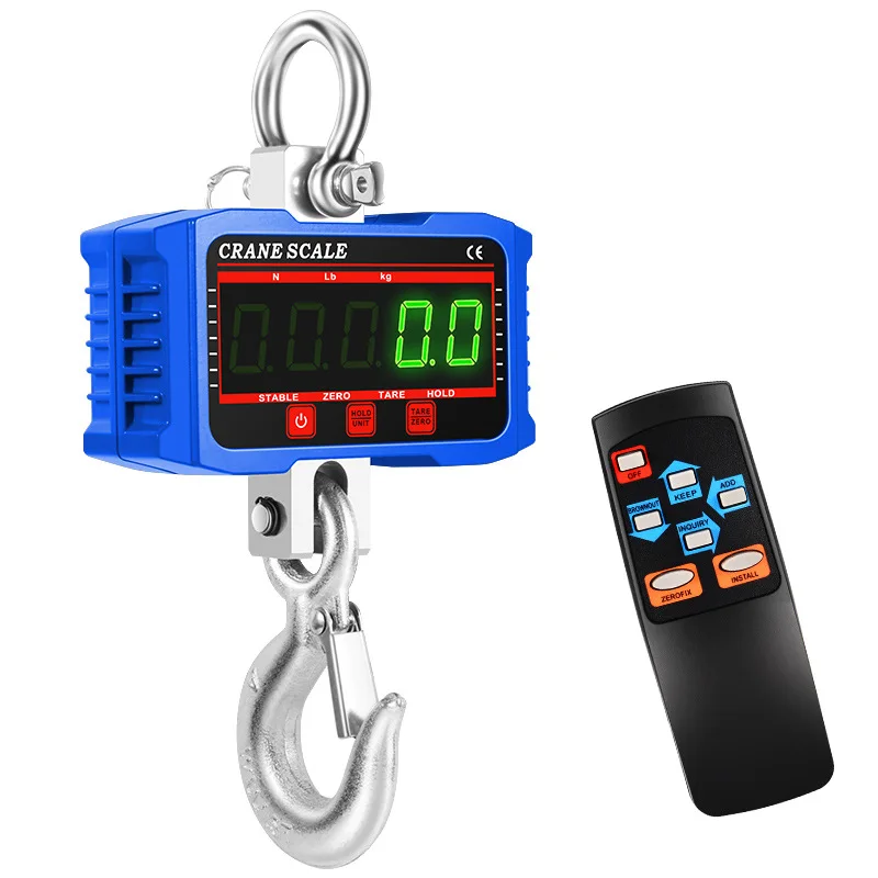 2000KG/4409LBS Electronic Crane Scale Hook Scale Traveling Portable Hanging High Precision With Remote Control Industrial