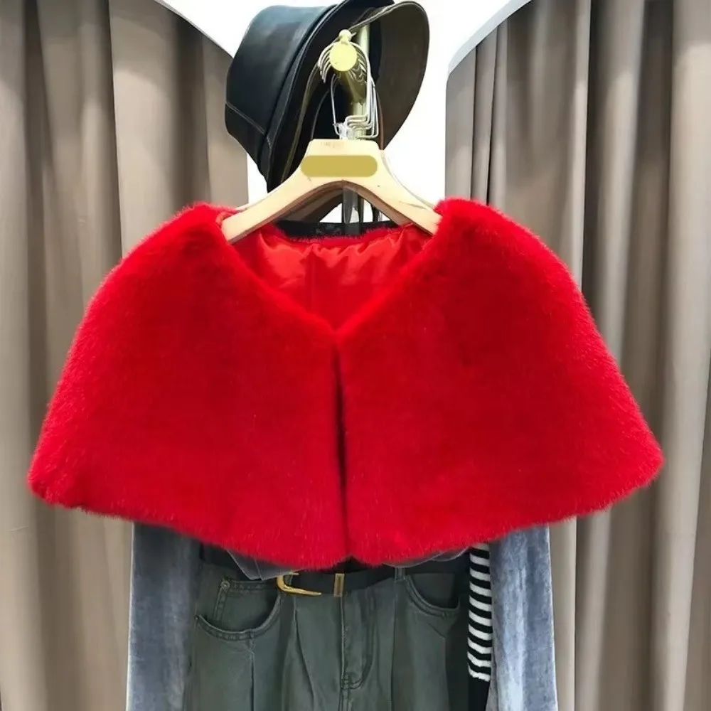 Winter Large Collar Shawl Handmade Solid Color Wedding Dress Shawl Faux Fur Shoulder Decorative Warm Neck Warmer Women Shawl view 4