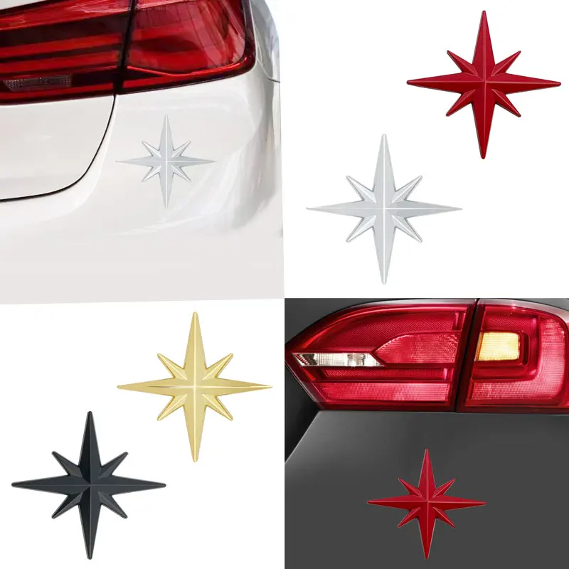 3D Metal Octagonal Star Guide Star Car Motorcycle Sticker Truck Label Decal Emblem Badge  Car Styling Decoration Accessories