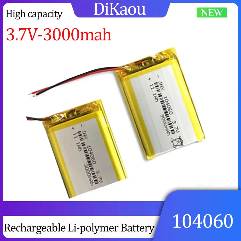 3.7V 104060 Polymer Rechargeable Battery 3000mAh for GPS Navigator MP5 DVR Bluetooth Speaker Player Tablet Camera