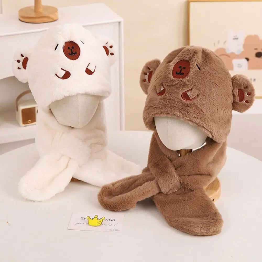 

Autumn Casual Baby Hat Scarf Set Soft Korean Style Capybara Fluffy Hat Thickened Coral Fleece Children's Winter Cap Girls