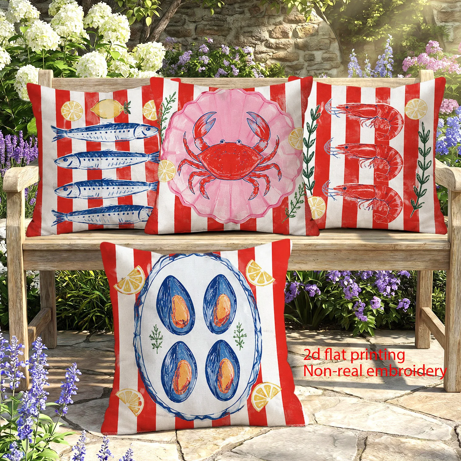 4pc  Nautical Seafood Cushion Cases Suitable for garden courtyard sofa chair decoration cushion cover, gift, pillowcase only