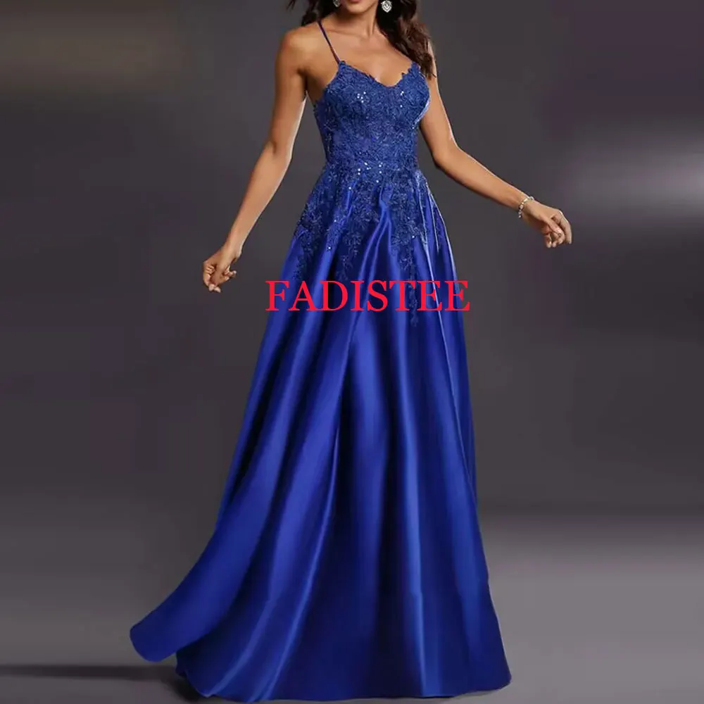 Customized Spaghetti Straps Sleeveless Prom Dresses Lace Appliques A-line Floor Length Sexy Open Back Lace-up Women Party Gowns image 3