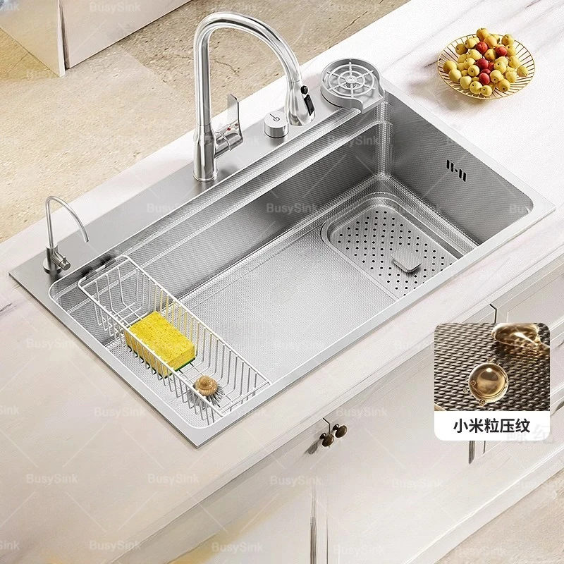 Drop In Kitchen Sink 304 Stainless Steel Embossed Large Single Slot Silver Multifunctional Sinks Undermount Basin