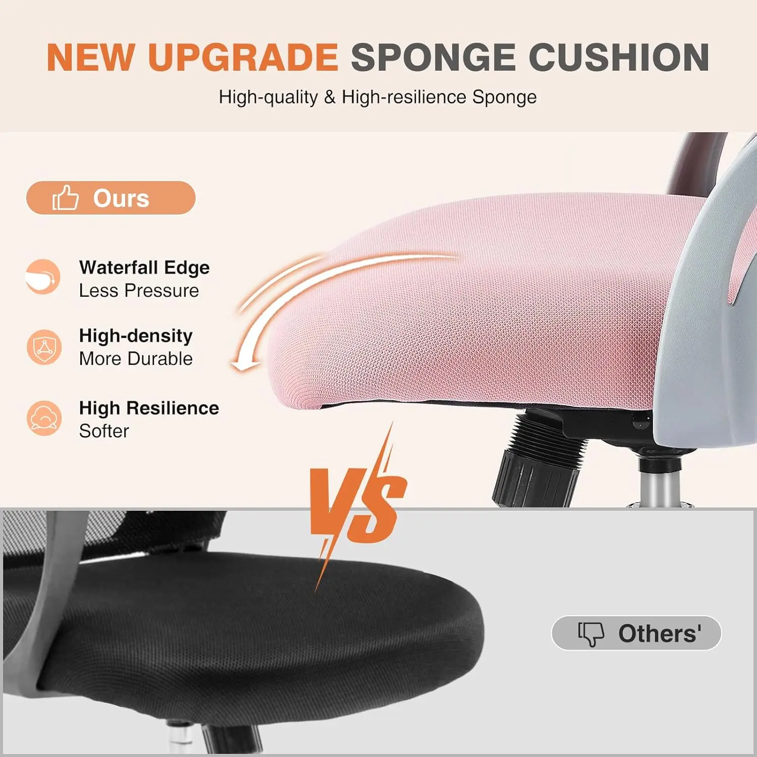 Ergonomic Mid-Back Mesh Office Chair with Lumbar Support, Flip-up Arms, Swivel, Rolling, Pink view 4