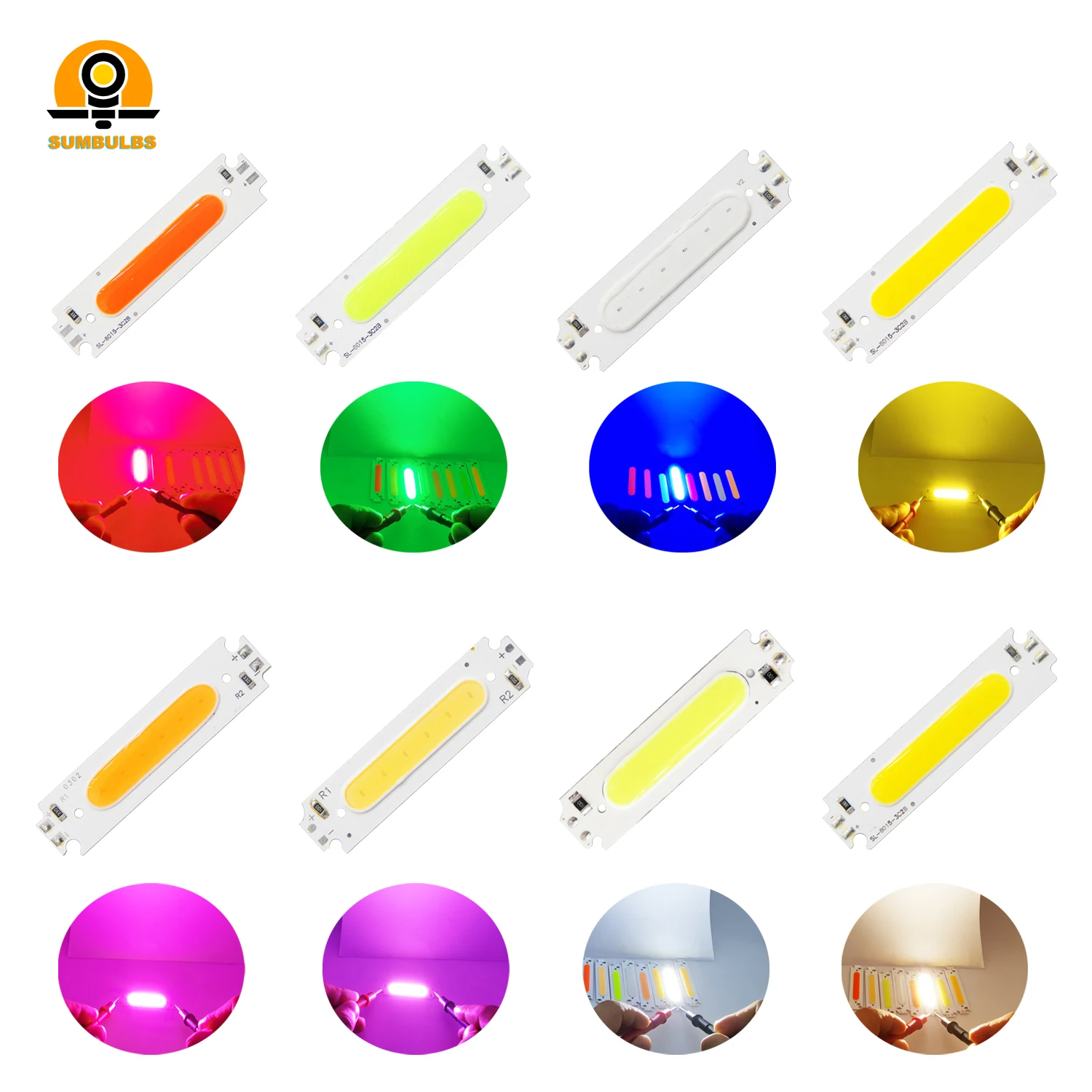 Bande lumineuse LED 60x15mm, 8 couleurs disponibles, ampoule COB 12V DC 2W, puce FLIP pour lampe automatique DIY, offre spéciale