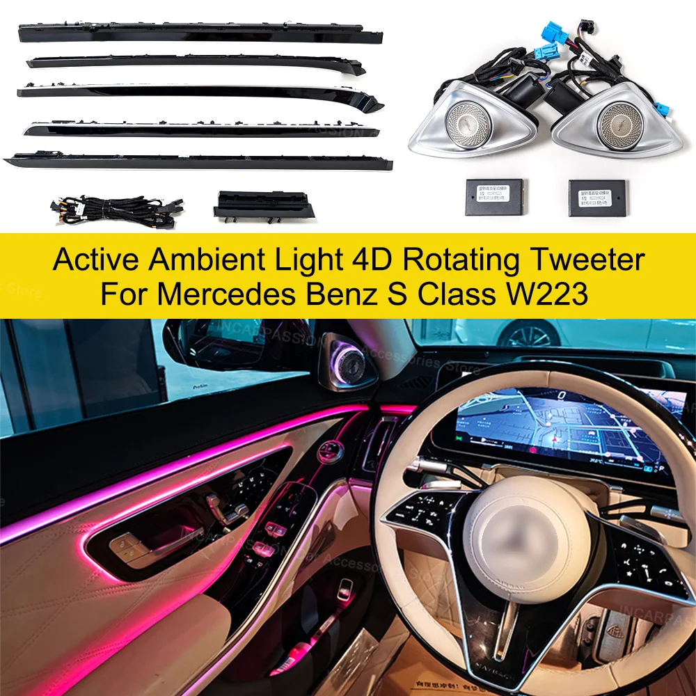 

New 64 Colors LED Active Ambient Light For Mercedes Benz 2021+ W223 S-Class S450L S480 S500L Multi-color Decorative lights Refit