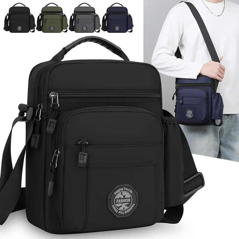 Sac à bandoulière imperméable pour homme, sac à dos décontracté multi-poches avec porte-bouteille, sangle réglable pour le travail, les voyages et les activités de plein air