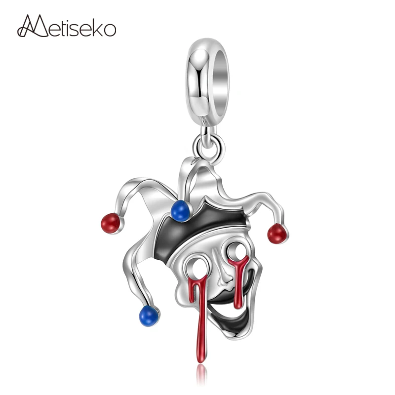 

Metiseko 925 Sterling Silver Tragic Clown Pendant Epoxy Process Charm for Original Bracelet Bangle Necklace Women Jewelry DIY