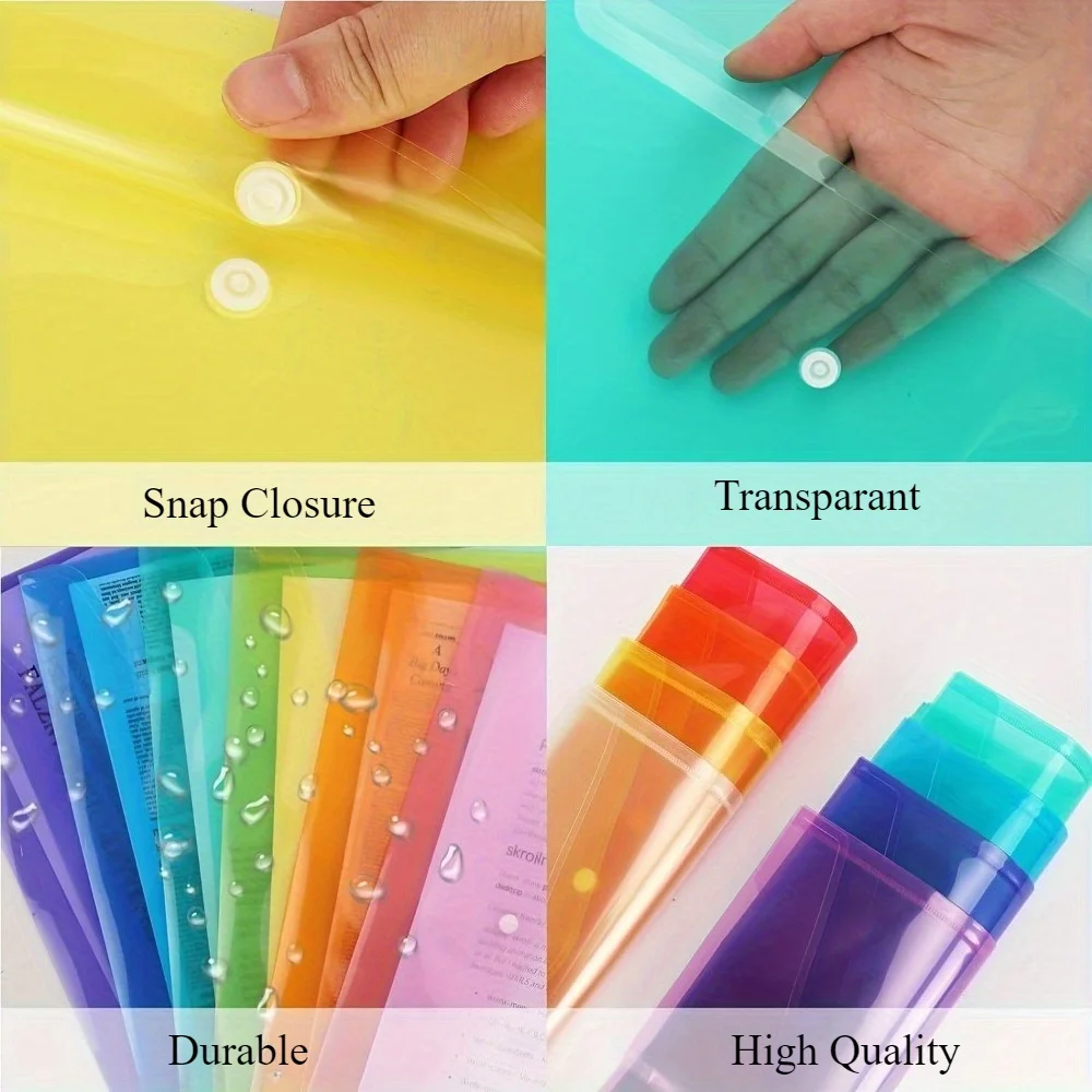 A4/Letter Size File Bags with Snap Button Closure - Durable PVC Document Folders for School, Office & Home Organization view 2