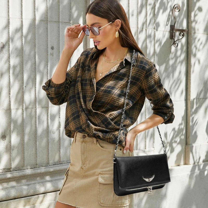 Sac de niche classique, petit sac carré en cuir véritable, sac croisé diagonale à une épaule à aile à la mode et polyvalent