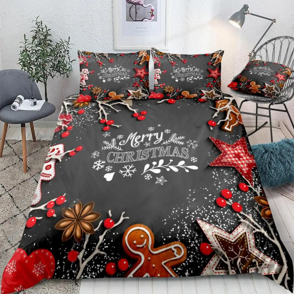 

3 Pieces Christmas Duvet Cover Set Snowflakes Stars Bedding Kids Boys Girls Microfiber Quilt Cover Red Home Textiles Dropship