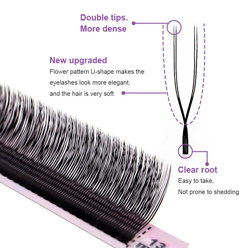 Handmade Matte Black Super Soft Double Tips 2D CC Volume U Shape Y Lash Extension Light Weight Premade Fans Eyelash Extension