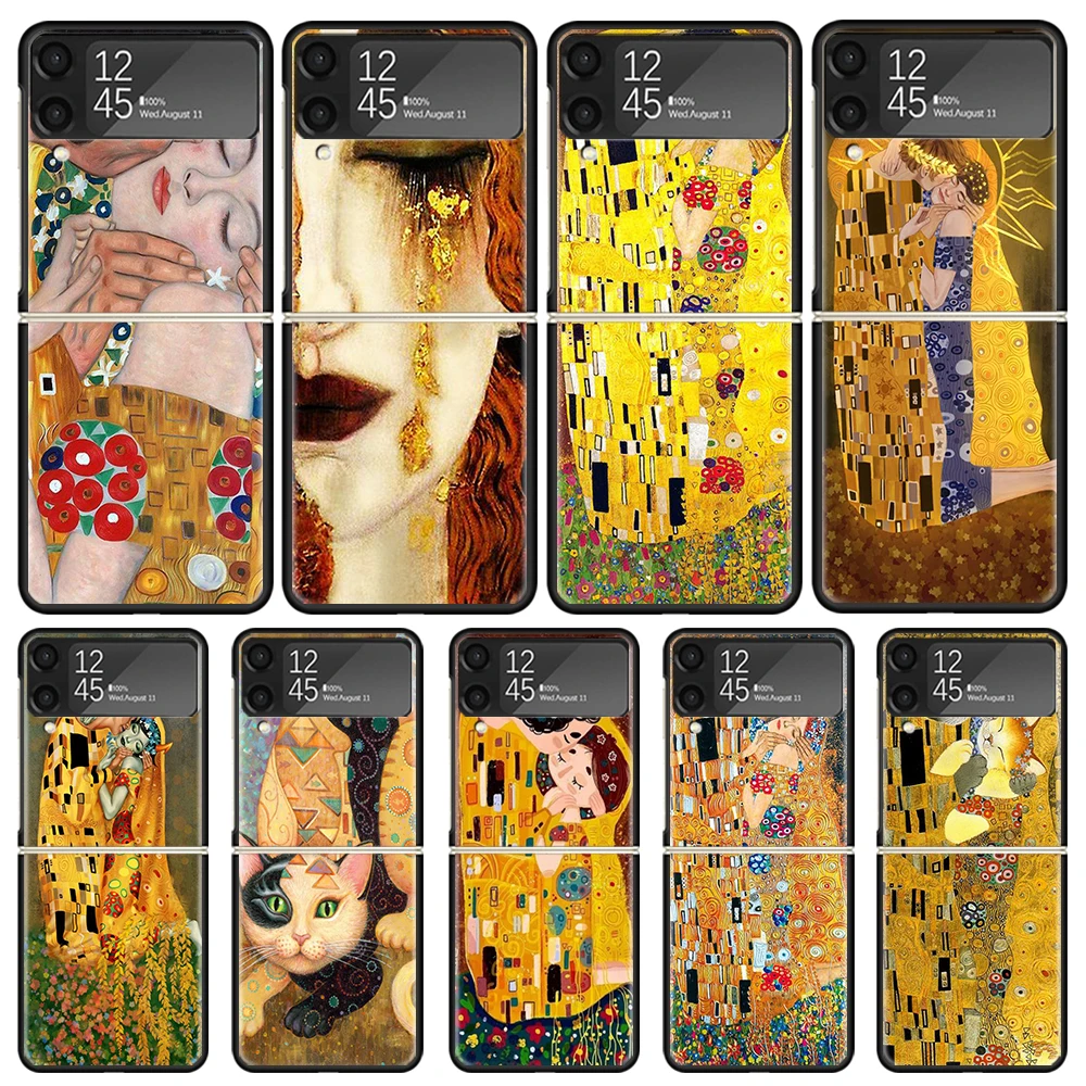 Kiss by Gustav Klimt Desig Phone Case For Samsung Galaxy Z Flip3 Flip4 Flip5 Flip6 PC Shell For Z Flip 3 4 5 6 Hard Folding Art