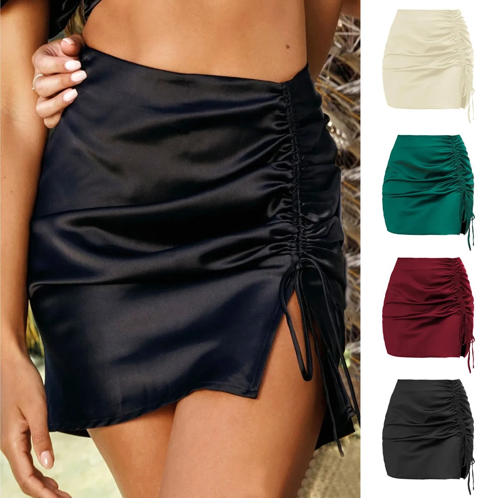 Women Swimwear High Waist Drawstring Beach Skirt Swimsuit Solid Bathing Bottoms Female Beach Swimsuits Monokini Vestido