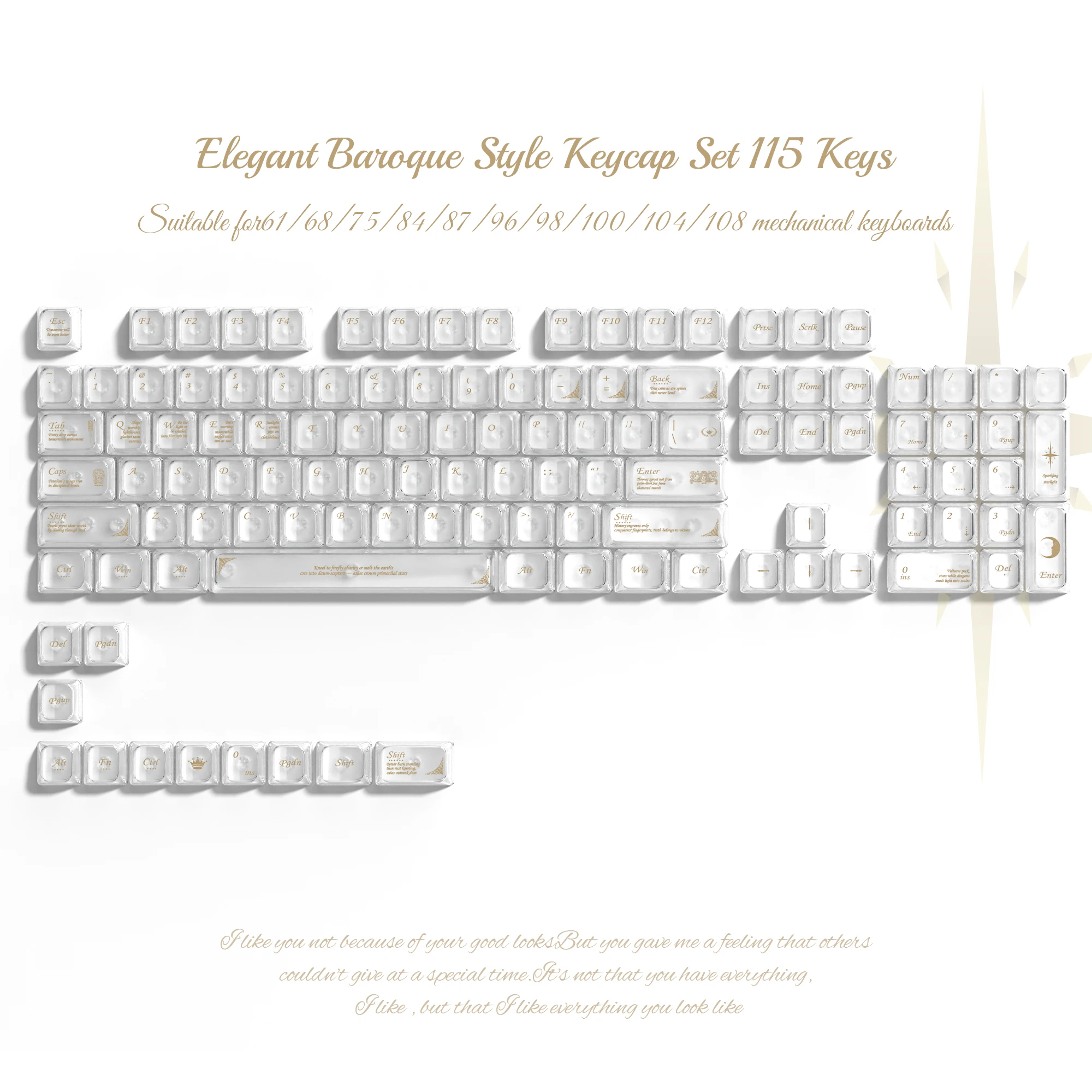 

Matte Translucent Keycaps MDA Profile Frosted White 115 Keys key Caps For 61/68/75/84/87/96/98/100/104/108 Mechanical Keyboard
