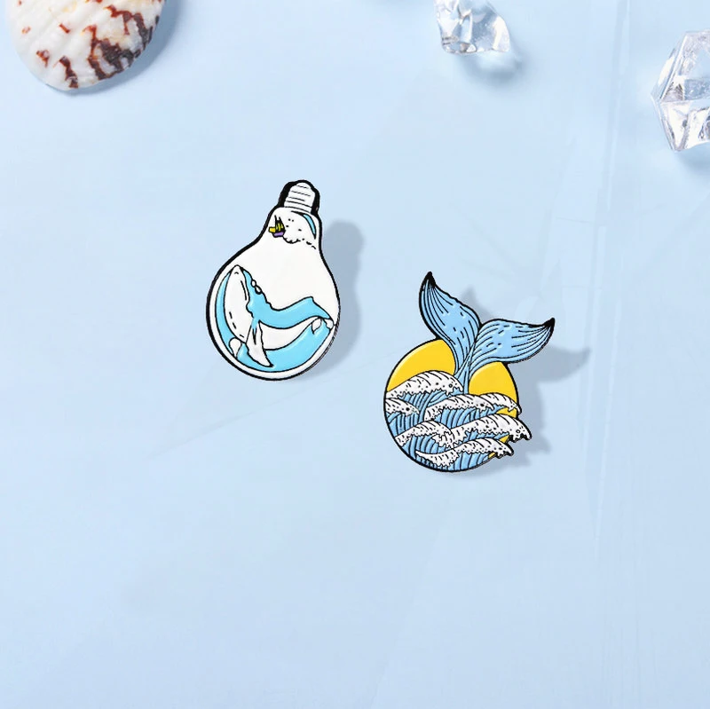 Pines Bag Clothes Lapel Pins Sea Ocean Wave Badge Jewelry Gift for Friends Fantasy Ocean Enamel  Pins Mermaid tail Whale Bulb